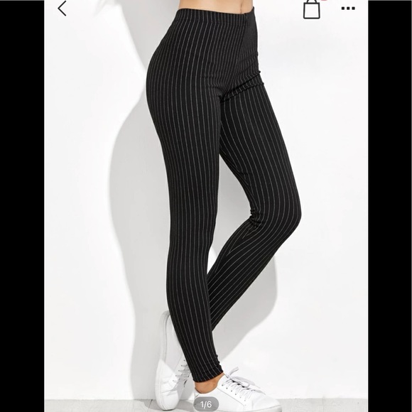 New Black high waist vertical striped leggings - Picture 1 of 2